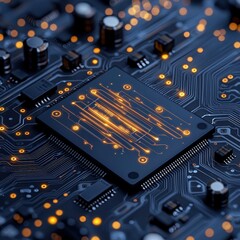 Poster - A circuit board with a glowing orange light emitting from a component indicating active power flow