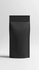 Poster - Matte Black Stand Up Pouch Mockup Studio Shot on White Background Packaging Design for Food Products and Coffee Beans in Sleek Minimalist Style