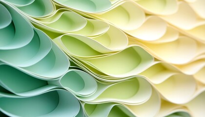 Wall Mural - abstract background, green paper art design, flowing forms, soft mint and lime colors, layered waves