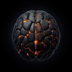 Poster - Intricate close-up of a human brain on a black background showcasing its complex structure