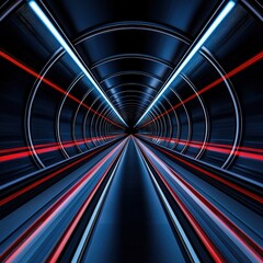 Poster - Futuristic tunnel illuminated with red and blue lights providing a stunning visual experience