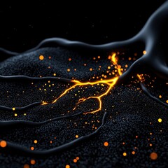 Poster - Striking display of orange and yellow lights against a deep black background creating vibrant contrast
