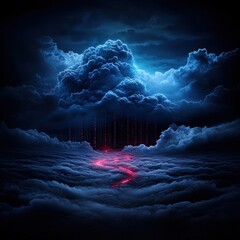 Poster - Ominous dark sky illuminated by a striking red light creating a haunting and dramatic landscape