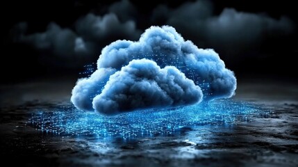 Poster - Dynamic cloud with a network of blue lights representing connectivity and modern technology in the sky