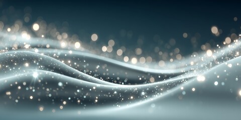 Aufkleber - elegant white abstract background with flowing lines, sparkles, and bokeh lights resembling waves.