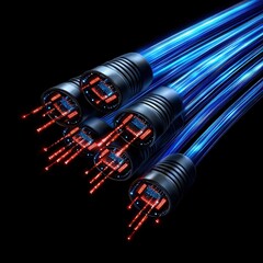Poster - Close-up of blue and red led lights displaying a futuristic and colorful illumination effect