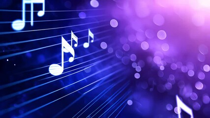 Poster - and Golden notes flowing on a blue glittering background creating a vibrant music festive melody atmosphere video 4k