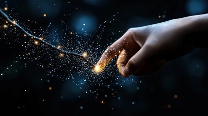 Poster - Hand gracefully holding a sparkle wand radiating light and magic in a fantasy-inspired setting