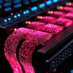 Poster - Modern computer with a soft pink ribbon adorning the edge, symbolizing creativity and style