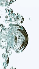 Aufkleber - Super Slow Motion of Bubbling Blue Water in Detail. Extreme Macro Shot, Abstract Texture. Filmed on High Speed Cinema Camera, 1000 fps. Vertical Aspect Ratio.