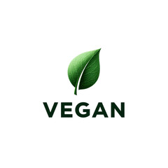 Poster - Vegan Label Icon, Green Leaf and Text on Transparent Background