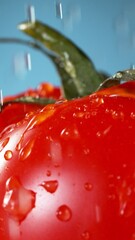 Aufkleber - Super slow motion of tomato with dropping water. Filmed on high speed cinema camera, 1000 fps. Vertical aspect ratio.