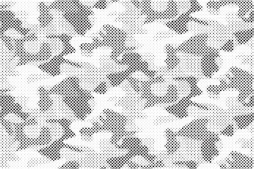 Poster - Abstract halftone seamless camouflage pattern. Repeating digital dotted hexagonal camo military texture background. Abstract modern fabric textile ornament. Vector illustration.