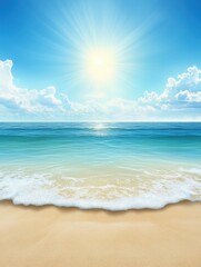 Poster - Tropical beach paradise with turquoise water and golden sand under a bright sun aerial view vacation destination