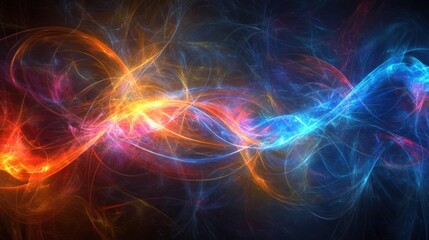 Poster - Abstract Fractal Energy Wave in Blue and Orange Digital Art Graphic Design Background Illustration