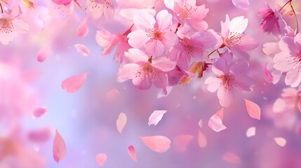 Poster - A soft pink cherry blossoms with petals gently falling dreamy atmosphere backround