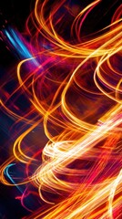 Poster - abstract light painting of energy trails in motion with vibrant colors on dark background studio sho
