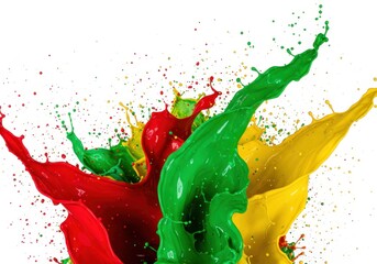 Poster - Colorful paint splashes of red green and yellow on a white background