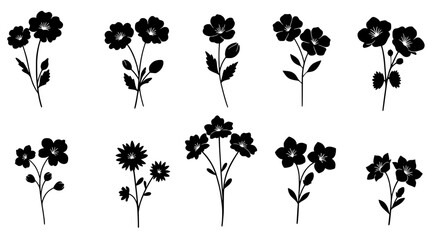 Poster - Floral Elegance in Monochrome: A collection of delicate floral silhouettes graces the scene, each petal and stem meticulously rendered in stark monochrome.