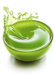 Poster - green liquid splash in bowl on white background studio shot close up vibrant color refreshing drink 