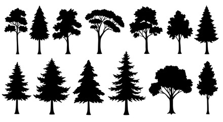 Poster - Silhouette Tree Collection: A collection of diverse silhouettes of various tree species, each meticulously crafted to embody the unique essence of nature.