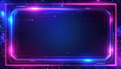 Leinwandbilder - An abstract technology-themed digital neon border frame with a gradient blue-pink color scheme. This futuristic design element could be used as a background or a frame to enhance the visual appeal
