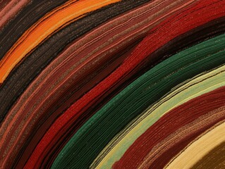 Poster - Colorful Textile Texture Close-Up Shot Showcasing Diagonal Stripes in Earthy Tones with Shimmering Gold Accents