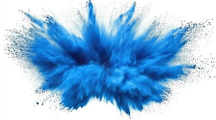 Poster - Blue Powder Explosion on White Background Studio Shot Abstract Art Concept Creative Visual Impact Dynamic Energy