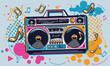 © alex_bond - Music design - colorful boom box tape recorder and musical notes