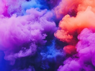 Poster - Colorful smoke swirls in a vibrant display of purple blue and orange hues creating an abstract ethereal background