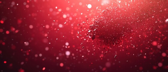 Poster - Abstract Red Glitter Explosion Background with Bokeh Lights and Confetti in Motion, Festive Celebration Backdrop, Studio Shot
