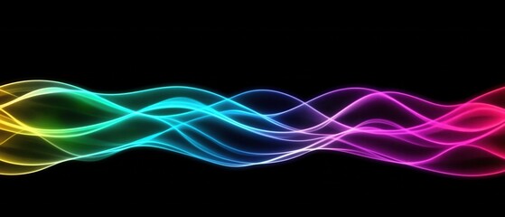 Poster - Abstract Rainbow Light Waves Flowing on Black Background Graphic Design Element Illustration