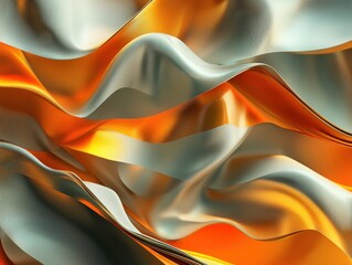 Poster - abstract flowing fabric with orange and silver tones in a dynamic composition studio shot for backgr