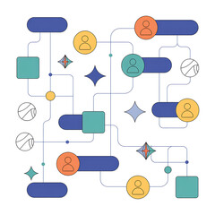 Colorful Flowchart Diagram Representing Digital Communication and Workflow