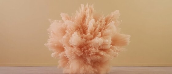 Poster - Explosive Cloud of Peach Powder Bursting in Studio Setting with Monochromatic Background and Soft Lighting for Abstract Art