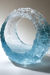 Poster - Abstract Glass Sculpture Still Life, Studio Shot, Light Blue Circular Art Object, Modern Design, Textured Surface, Smooth Interior, Decorative Piece, Elegant Shape
