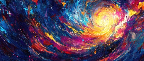 Poster - Abstract Oil Painting of a Swirling Galaxy with Vibrant Colors and Dynamic Brushstrokes Artful Impression