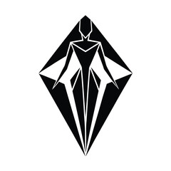 Poster - Geometric abstract silhouette design featuring a person-like figure contained within a diamond shape with clean lines