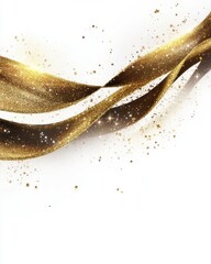 Poster - Elegant gold ribbon flowing with glitter stars on white background studio shot for luxury celebration design