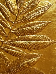 Poster - Golden fern frond texture close up for luxury background or elegant design element studio shot