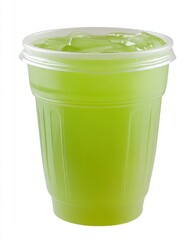 Poster - Refreshing green juice drink with ice in plastic cup studio shot on white background healthy lifestyle concept