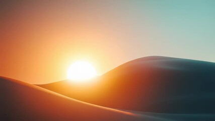 Poster - Rolling desert landscape at sunset creating a beautiful contrast between warm and cool tones, with the sun gently illuminating the sand dunes