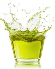 Poster - green liquid splashing from glass on white background high key studio shot beverage refreshment drin