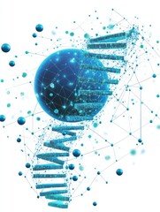 Poster - Abstract DNA Helix Model Ascending a Globe with Network Connections on White Background Digital Art