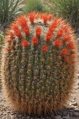 Wall Mural - a solitary barrel cactus thrives in a vibrant garden , landscaping, greenery