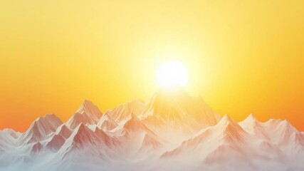 Poster - Majestic snowy mountain peaks bathed in the warm glow of a rising sun, creating a breathtaking and serene landscape with a yellow and orange sky