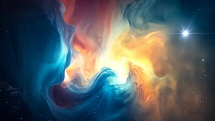 Abstract cosmic swirls of vibrant red, orange, blue, and teal