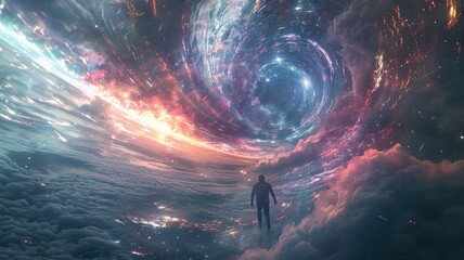 Poster - The abstract picture of light trails in vividness style swirling in universe creates a sense of energetic energy and powerful power of cosmos. The powerful particle connected with wavy texture. AIG53.