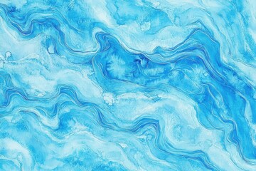 Poster - Abstract blue watercolor painting featuring wavy lines and textures in a top down view for artistic backgrounds