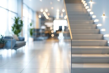 Poster - Modern staircase in a bright and airy office space with stylish decor and lighting